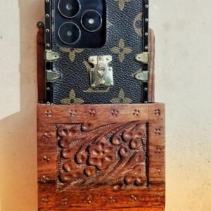 Handmade Wooden Mobile Wall Holder with Brass